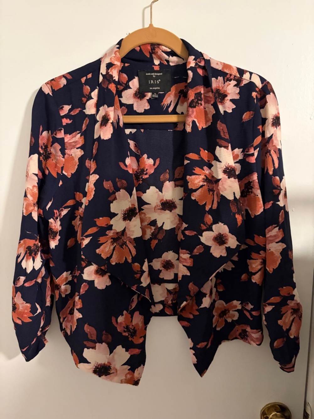 iris Navy Floral Open-Front Draped Cardigan